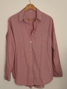 Women's Red Striped Button-Down Shirt